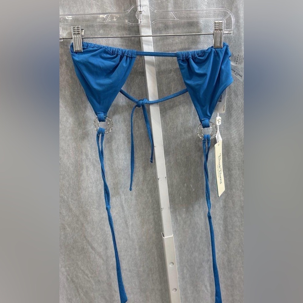 Beach Bunny Blue Triangle Bikini Top with Ring Accents